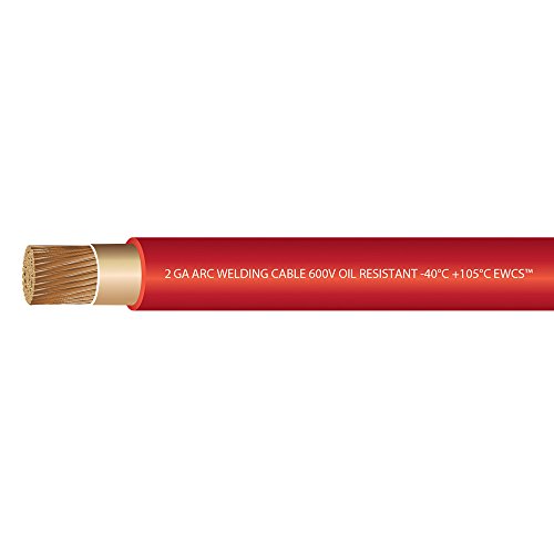 EWCS 2 Gauge Premium Extra Flexible Welding Cable 600 Volt - Red - 15 Feet - Made in the USA