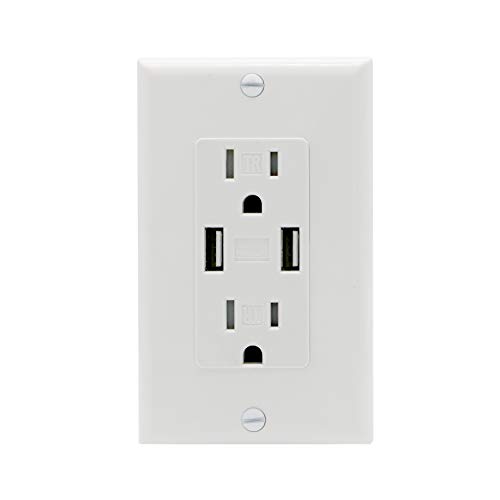 KULED Outlet with USB High Speed Charger 4.8A Charging Capability, Child Proof Safety Duplex Receptacle 15 Amp, Tamper Resistant Wall Socket Plate Included UL Listed KT48, White - Thumbnail 6