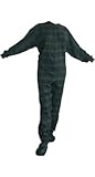 Navy Blue & Green Plaid Flannel Adult Mens Footed Pajamas w/ Butt Flap Onesie