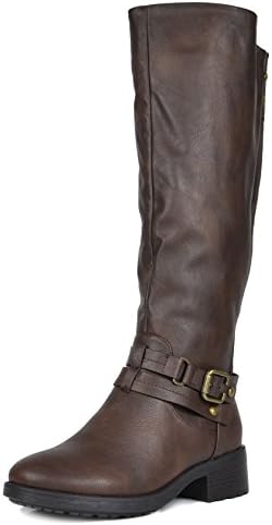 DREAM PAIRSWomen's Knee High Boots, Buckle Riding Boots