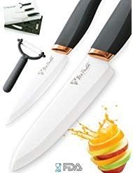 Premium Ceramic Knife Set 3-Piece (6 inches Chef Knife, 4 inches Slicing Paring Knife w/ Vegetable Peeler) | Ultra-Sharp Blades, Non-Slip Ergonomic Grip | BigPandaLife