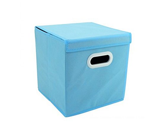 2HX Foldable Non-woven Cardboard Candy Color Storage Box with Lids and Handles for Living Rooms, Bedrooms, Offices, 11 × 11 × 11 Inches (Blue)