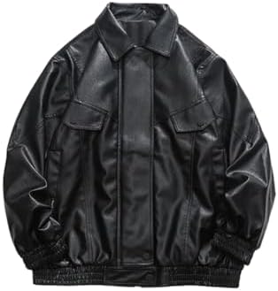 Mens Oversized Leather Jackets Zip Up Faux Bomber Jacket 90s