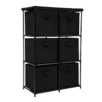 Function Home 6 Drawer Storage Organizer, Fabric Chest Cabinet, 3 Tier Metal Shelves with 6 Non-Woven Collapsible Bins, Organizer Tower Unit for Storing Clothing Documents Books Towels in Black