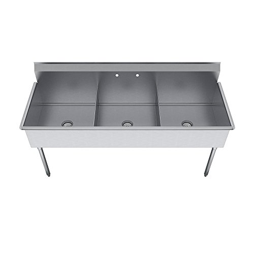 Elkay 3 Compartment Professional Grade Commercial Kitchen Stainless Steel Sink, 18"W x 21"L x 12"D - Thumbnail 2