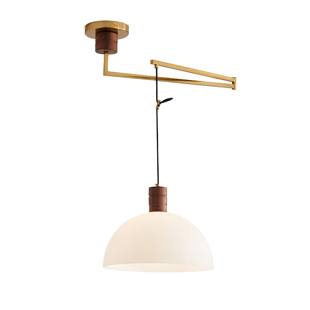 Photo 1 of Aeyee Adjustable Pendant Light Fixture, Industrial Swing Arm Hanging Light with Glass Shade, Dome Ceiling Pendant Light for Dining Room Living Room in Gold