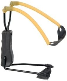 Metal Handle Slingshot Launcher with Rubber Tubing Band (Black)