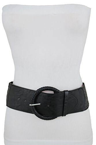 TFJ Women Elastic Wide Braided Belt Hip Waist Big Round Buckle Size XS S M