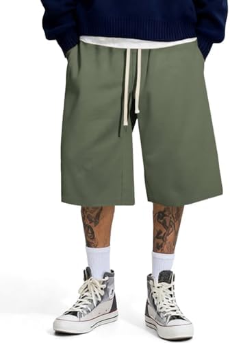 ZUY Men's Baggy Sweat Shorts Cotton Long Below Knee Fleece Capri