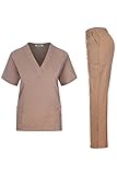 MedPro Women's Unisex Solid Medical Scrub Set V-Neck Top and Cargo Pants Khaki XL (GT-766)