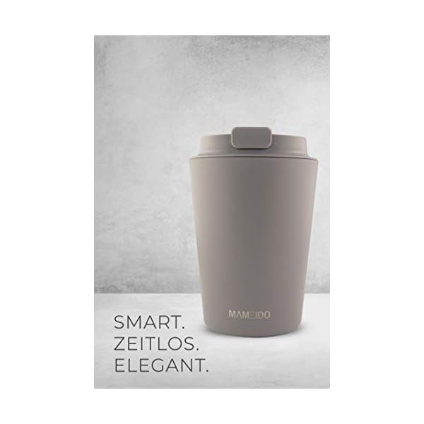 MAMEIDO Thermobecher 350 ml, dichter Kaffeebecher to go aus Edelstahl doppelwandig isoliert, auslaufsicher, Coffee to go Becher warmhaltend (Taupe Grey) – Bild 3
