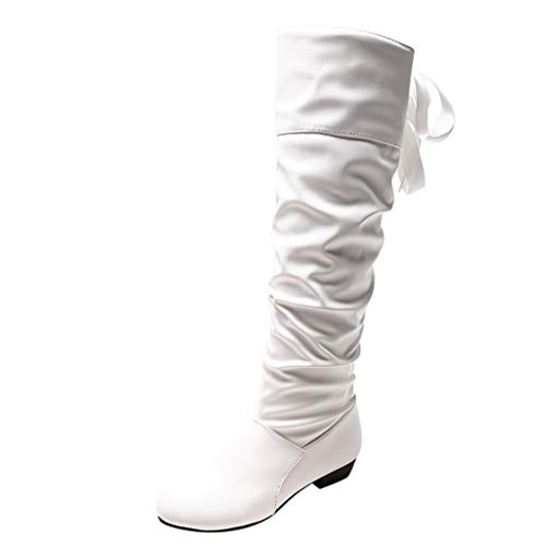 Aunimeifly Ladies Stylish Wild Solid Color Wedge High Booties Women's Warm Knee Elastic Long Boots(US:7.5,White) - Thumbnail 5