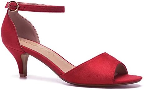 ComeShun Womens Pumps Shoes Ankle Strap Peep Toe Dress Pumps Dress Bridal Party Stilettos Low Kitten Heels