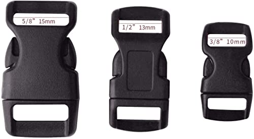 Golden Pearl 5/8, 1/2, and 3/8 inch(20 Each) Black Plastic Contoured Side Release Buckles for Paracord Bracelets-60pcs