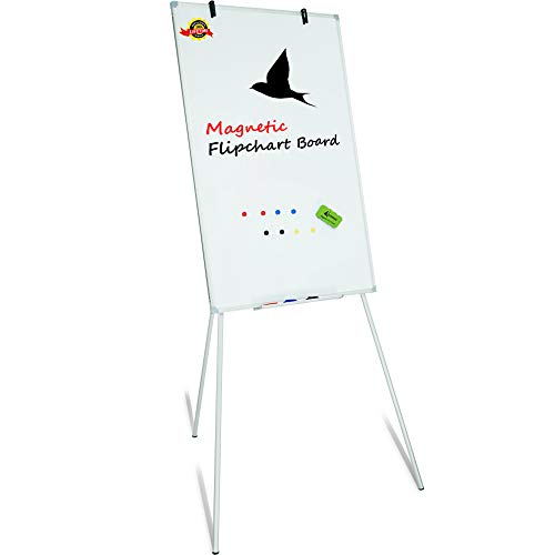 Lockways Easel Magnetic White Board, Portable Magnetic Tripod Dry Erase Flipchart 36 x 24 Inch, Silver Aluminum Frame