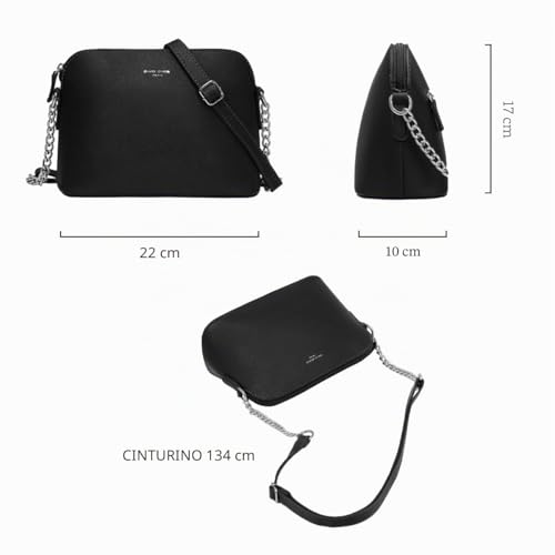 David Jones - Small Shoulder Bag for Women Chain – PU Leather Messenger Crossbody Bag – Clutch Bag Evening Clutch Bag Fashion – Shopping Travel Bag – Black