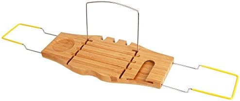 Ucelsius Luxury Non-Slip Bamboo Bathtub Caddy with Extending Sides Adjustable Handcrafted Bath Tray with Reading Rack Wine Glass Holder Cellphone Tray for the Ultimate At-Home Spa Experience