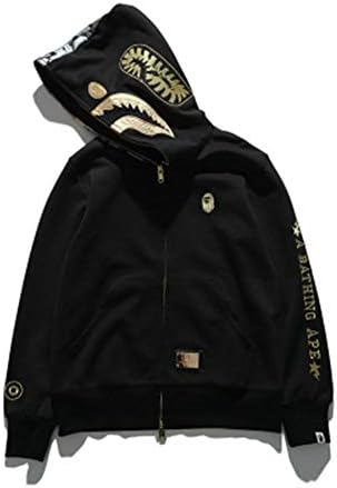 Bape Black Gold Embroidered Space Cotton Shark Hooded Sweater Hoodie for Men/Women