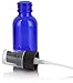 JUVITUS 1 oz Cobalt Blue Glass Boston Round Bottle with Black Treatment Pump (12 pack) + Funnel