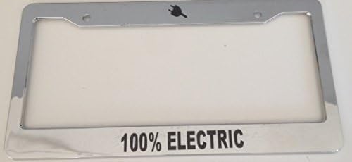 Strawbaru 100% Electric with Plug Image - Automotive Chrome License Plate Frame - Electric Car Love