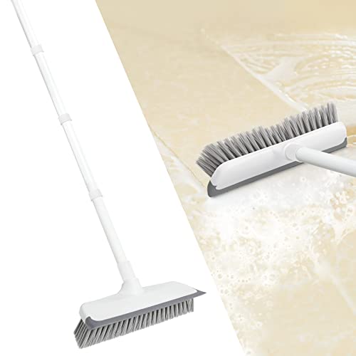 DELUX Scrub Brush with Long Handle - Upgraded Stiff Brush, Floor Scrubber with Brush Head, 2 in 1 Scrape and Brush, Cleaning Brush for Bathroom, Deck, Tub, Tile, Kitchen, Swimming Pool, Patio, Garages