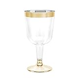50 Gold Rimmed Disposable Wine Cups | 6 oz. Clear Hard Plastic Fancy Small Dessert Cups for Parties & Weddings (50-Pack)