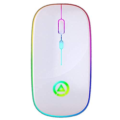 Ultra Slim Silent 2.4G Wireless Rechargeable Optical Mouse Lightweight Portable RGB Colour Backlight Mouse for Laptop PC Desktop (White)