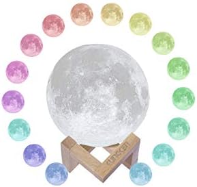 KUNGKEN Rechargeable 3D Printing Moon Lamp Premium Remote&Touch Control Luna Night Light Dimmable 16 RGB Colors LED Mood Lamp with Magnetic Wooden Mount 3.94IN