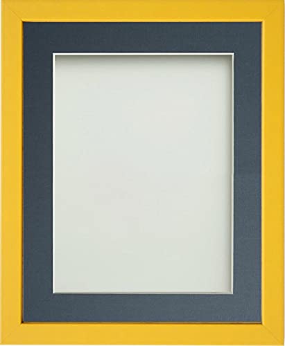 Frame Company Jellybean Range Mustard Yellow Wooden 10x8 inch Picture Photo Frame with Blue Mount for Image 6x4 inch * Choice of Colours & Sizes* Fitted with Perspex — image 1