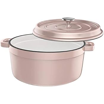 Especo Cast Iron with Lid Enameled Dutch Oven Casserole Dish Nonstick Multi-functional Cookware 6-quart Large Loop Handles & Self-Basting Condensation Ridges On Lid Large(Pink)