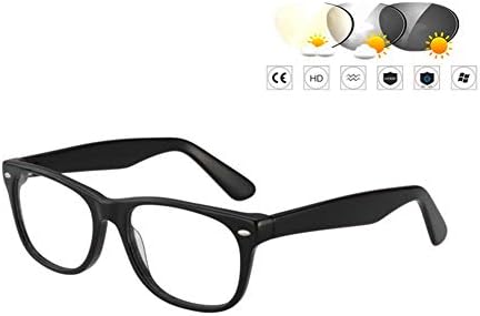Trendy Bifocal Reading Glasses Readers for Men and Women - Photochromic Sunglasses, Acetate Square Frame/Clear thin flat lens/Anti Glare/Magnification 1.0 to 3.00 Intensity,Black,+3.0