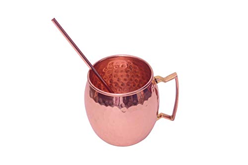 ORIEN CRAFT Moscow Mule Copper Mugs Set of 4 Pure Solid Handcrafted in India Moscow Mule Cups Set of 4 (16 OZ Each Mugs) - Set of 4 Copper Cocktail Mugs with 4 Straws and 1 Jigger!