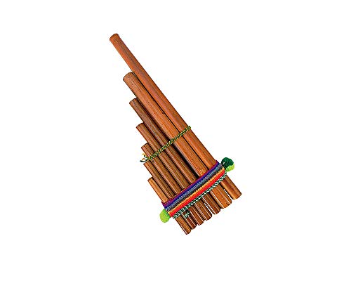 Handmade Peruvian Natural Wooden Bamboo Pan Flute Pipe with Multicolored Tribal Print Woven Cotton Strap Woodwind Musical Instrument (Large) - Thumbnail 2