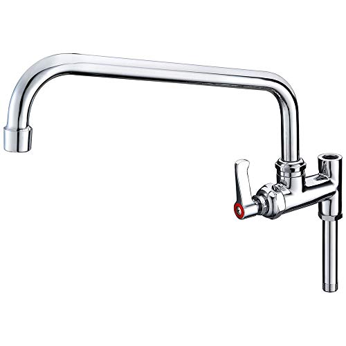 SEAAN Commercial Sink Faucet Wall Mount Pre-rinse Faucet 2 Handle Pulldown Kitchen Faucet with Sprayer- 36" Height 8" Center, 12" Add-on Spout, Chrome Finished, Heavy Duty