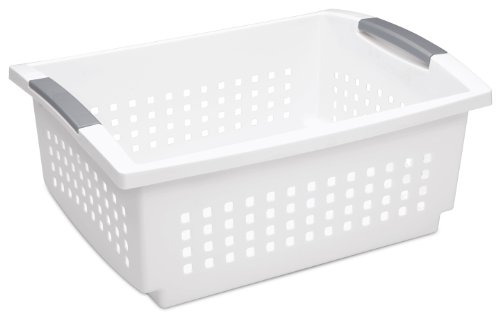 Sterilite 16648006 Large Stacking Basket, White Basket w/ Titanium Accents, 6-Pack