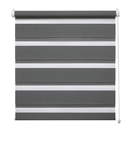 Deco Company Duo Clamp-On Roller Blind, Double Roller Blind for Windows, No Drilling Required, All Mounting Parts Included, Polyester, Anthracite, 60 x 150 cm