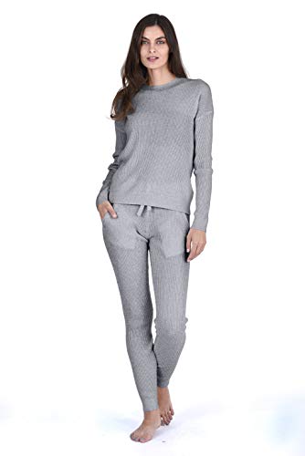 State Cashmere Women's 100% Pure Cashmere Knitted Loungewear Crewneck Pullover Sweater (Sweater/Heather Grey, Large) - Thumbnail 6
