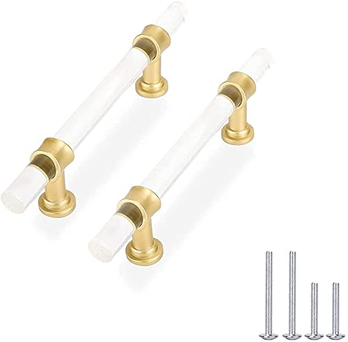 Goldenwarm 10 Pack Clear Acrylic Cabinet Handles - LS9165GD96 Modern T Bar Door Hardware Kitchen Drawer Pulls Dresser Pull Handles