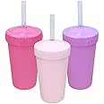 Re-Play Made In USA 10 oz. Straw Cups with Silicone Locking Straws - Made from Heavyweight Recycled Milk Jugs - Princess - Pack of 3