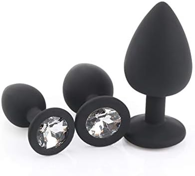 Ronloe 3Pcs/Size Anàl' Trainer Kit 3 Butt Pl'ugs - Beginner Starter Set - 100% Medical Grade Silicone,Random Jewel Color(Black)