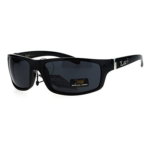 All Black Locs Rectangular Cholo Gangster Mad Dog Plastic Sunglasses