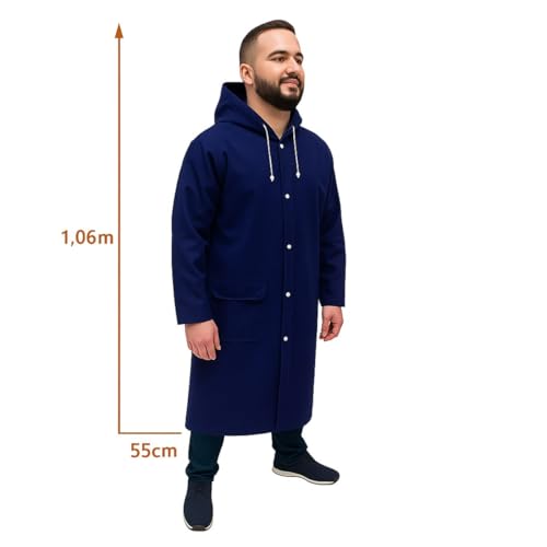 Capa de Chuva Cor Azul Adulto Unissex Com Bolso e Capuz Ajustável Cobre Toda Cabeça Tamanho G Longo Masculino e Feminino Reforçada
