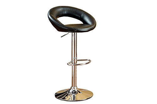 Poundex 2 Piece PU Round Shape Barstool Set, Black