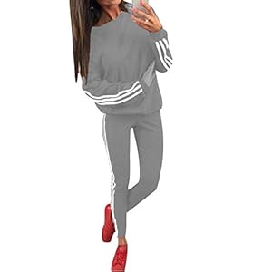 Tidecc Women Tracksuit Set Long Sleeve Side Striped Full Tracksuit Sport Jogging Suit Gym Workout Outfit Playsuit 4 Colors