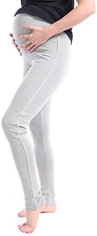 Zeissy Spring Maternity Leggings. Cotton Pants with Adjustable Band (Grey, Large)