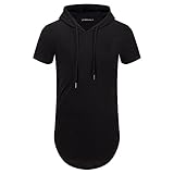 UNRESTRAINED Mens Hip Hop Longline Pullover Short Sleeve Hoodie Shirt Black M