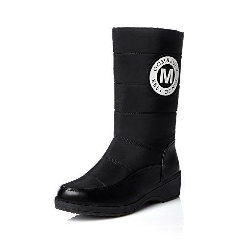 BalaMasa Girls Wave Carved Pattern Bottom Thread Pull-On Black Imitated Leather Boots - 6.5 B(M) US
