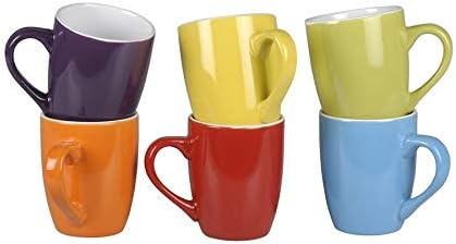 Invero 6 Piece Coloured Stoneware 10oz Mugs Cups Set Ideal for all Homes - Serving Hot Drinks, Afternoon Tea, Coffee, Latte, Hot Chocolate and More