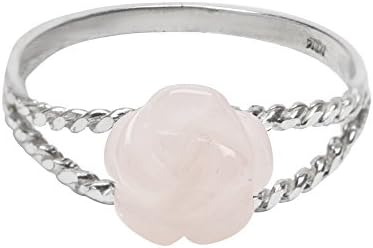 Sterling Silver Hand Carved Rose Shape Rose Quartz Ring