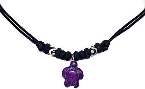 LAVIP Leather Turtle Color Purple Necklace Sea Hawaiian with Cotton Cord Beach Hawaiian Style